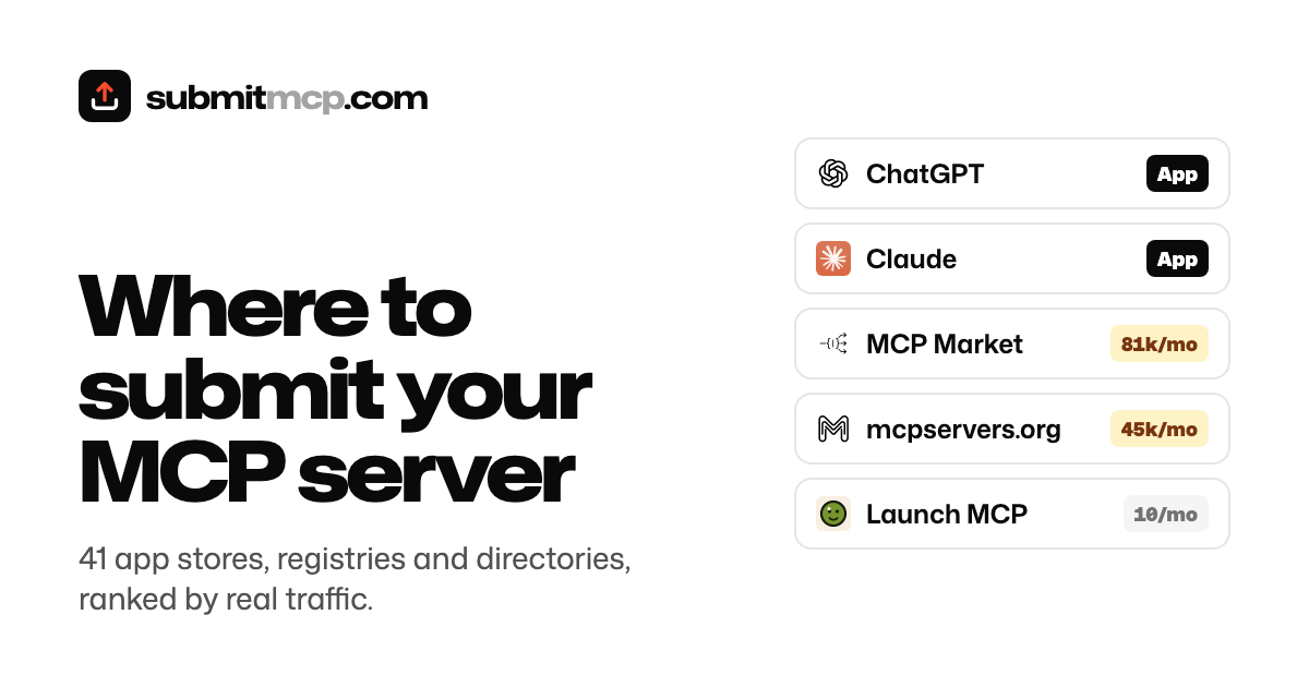 Submit MCP — Every app store, registry and directory that lists MCP servers, ranked by how many…